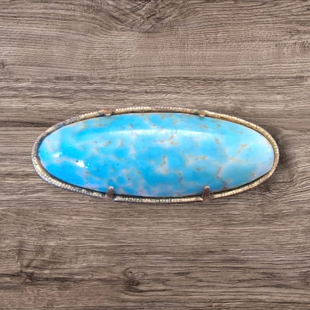 ANTIQUE Stunning Turquoise And Metal Brooch